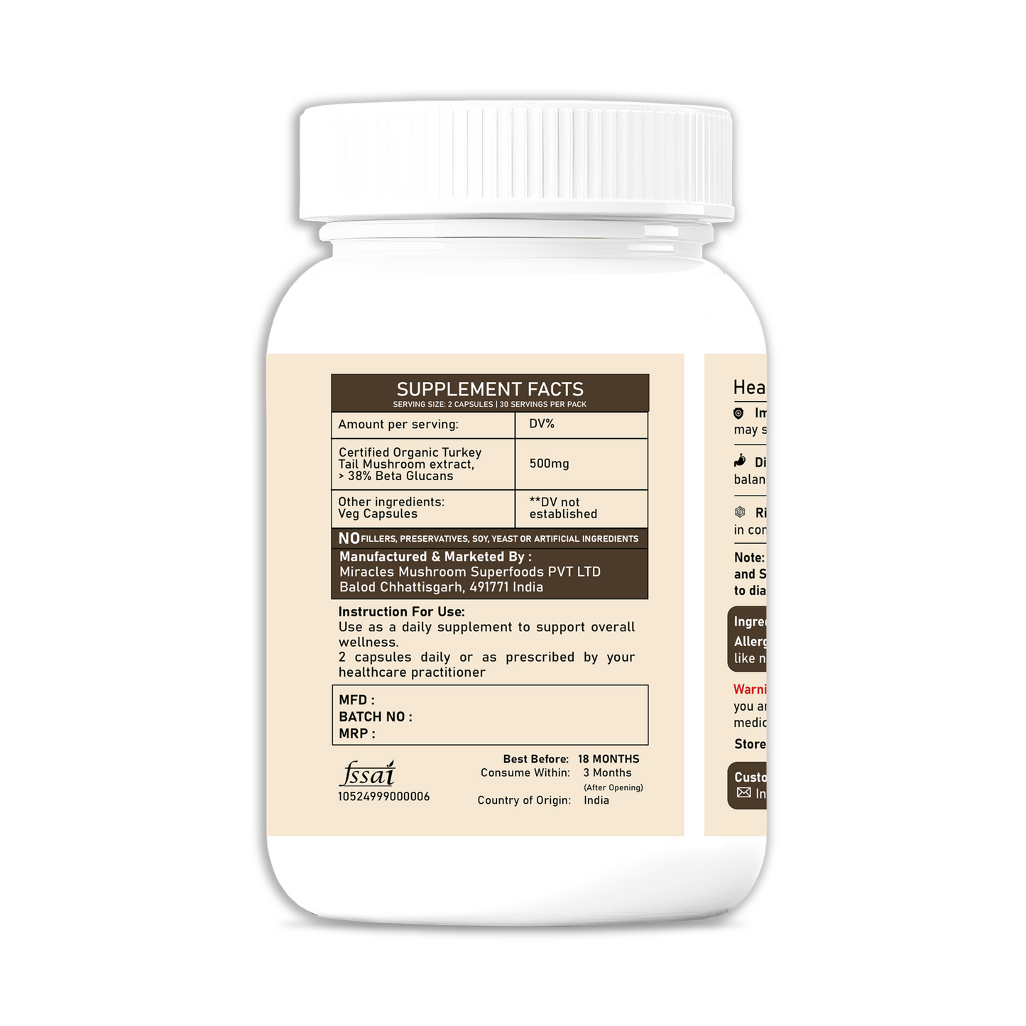 Turkey Tail Mushroom Extract Capsules | Digestive Wellness & Support Gut Health