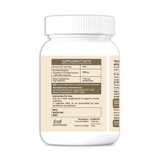 Tremella Mushroom Extract Capsules | Skin Hydration, Boost Collagen & Support Immunity