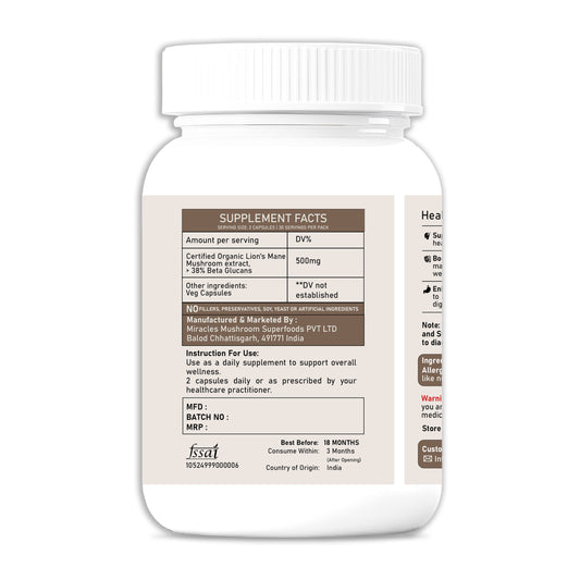 Lion's Mane Mushroom Extract Capsules | Boost Memory, Focus & Cognitive Health