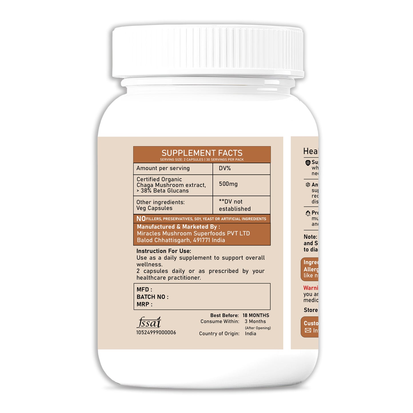 Chaga Mushroom Extract Capsules | Powerful Antioxidants & Overall Wellness