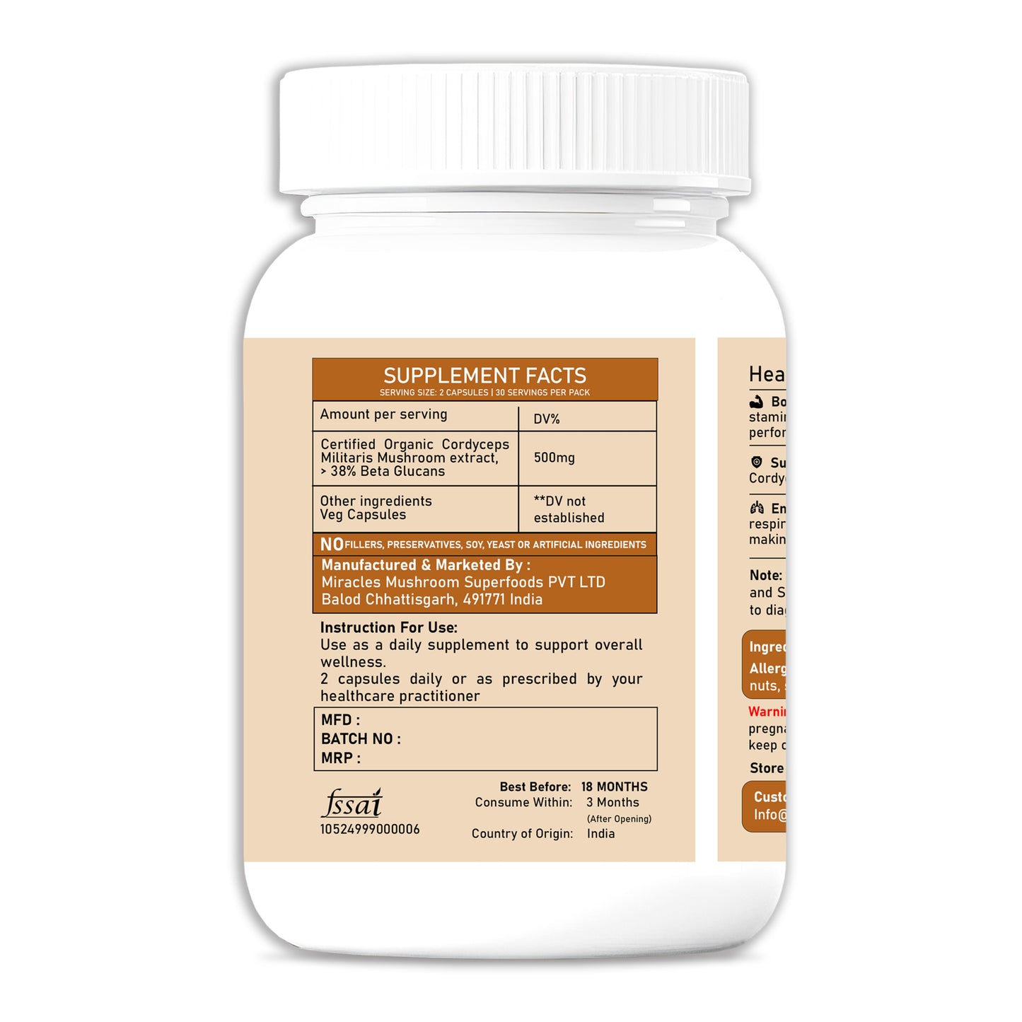Cordyceps Mushroom Extract Capsules | Boost Energy, Lung Health & Immunity