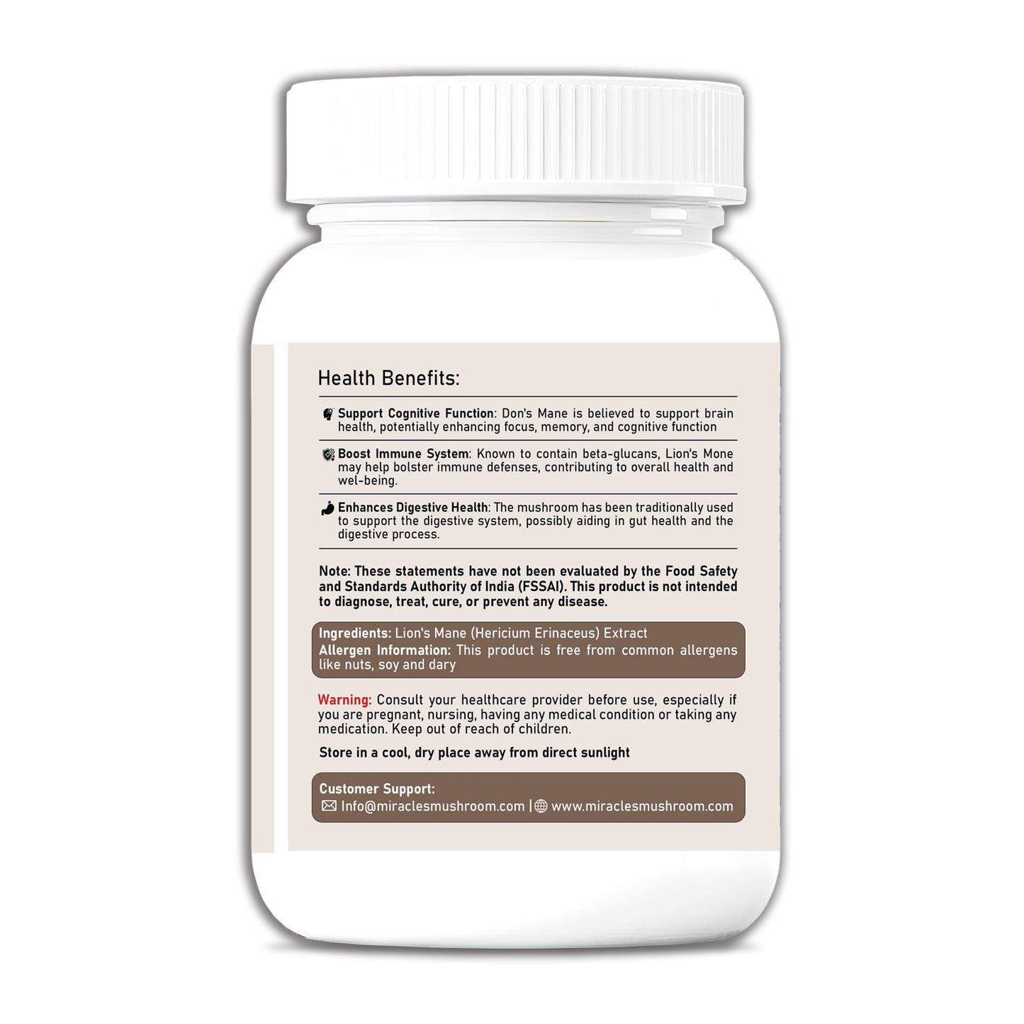 Lion's Mane Mushroom Extract Capsules | Boost Memory, Focus & Cognitive Health