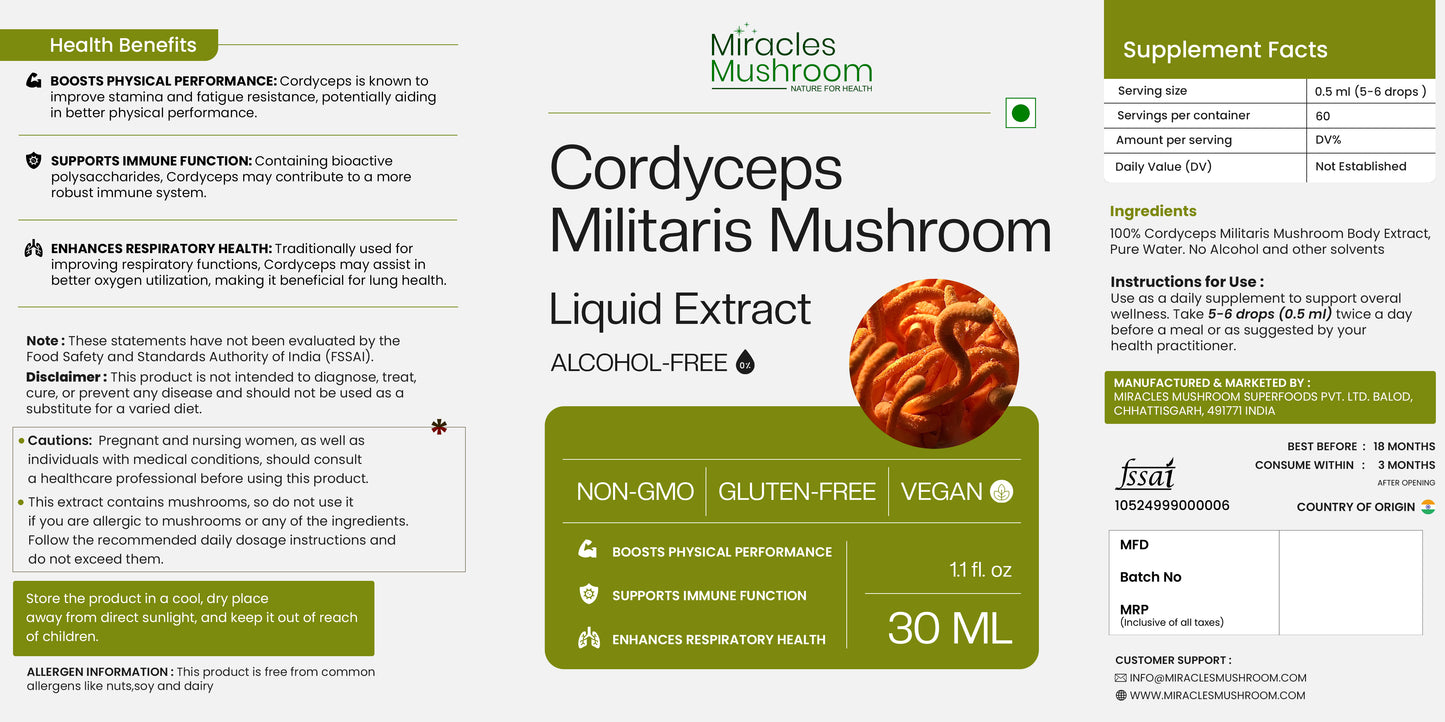 Cordyceps Mushroom Extract Liquid | Support Stamina, Lung Health & Overall Vitality