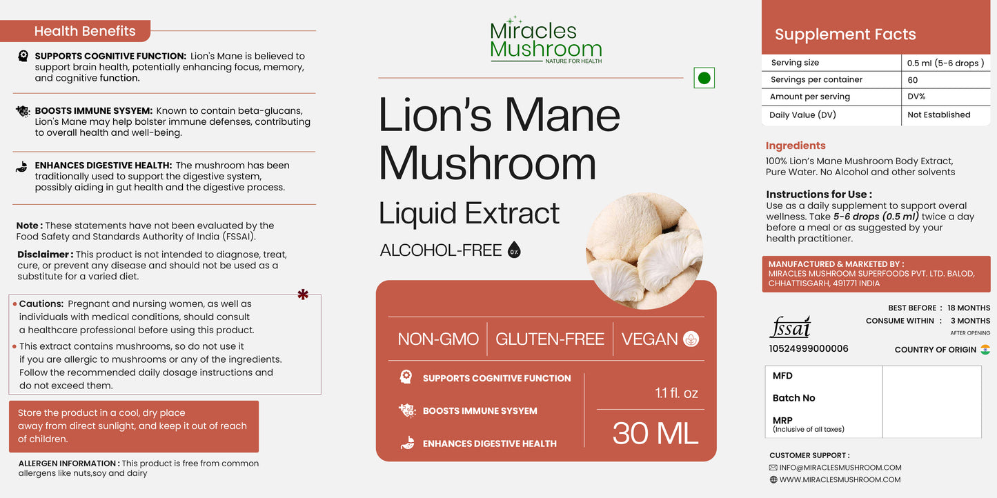 Lion's Mane Mushroom Extract Liquid | Brain Health, Memory & Focus Support