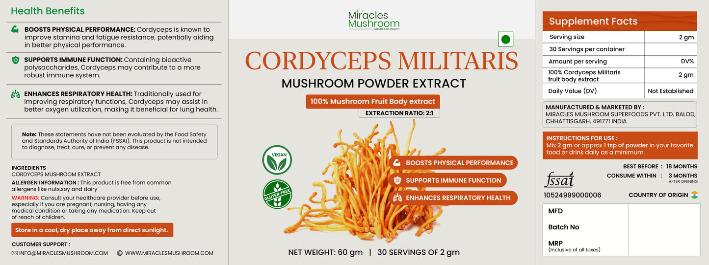 Cordyceps Mushroom Extract Powder | For Enhance Energy & Stamina