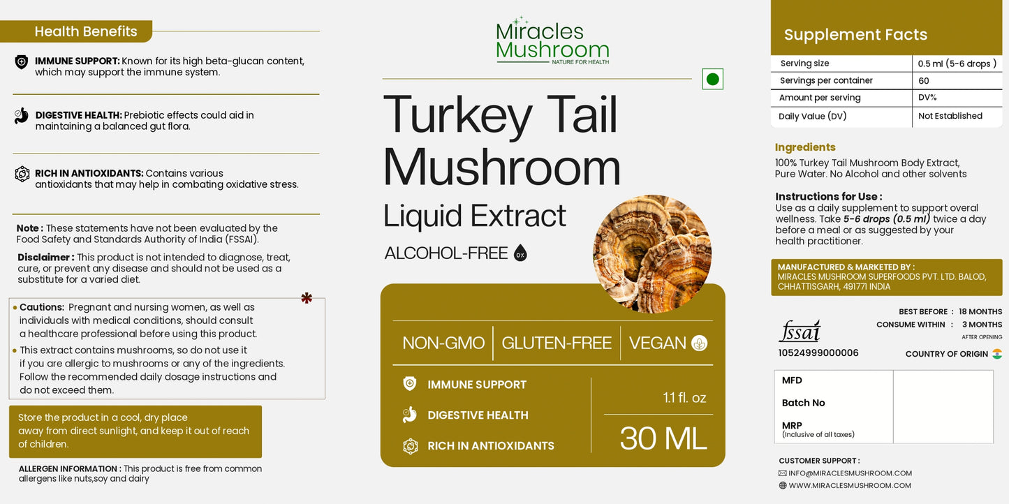 Turkey Tail Mushroom Extract Liquid | Support Digestion, Energy & Wellness