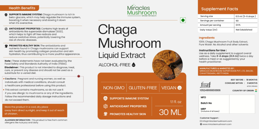 Chaga Mushroom Extract Liquid | Anti-Aging & Vitality Superfood