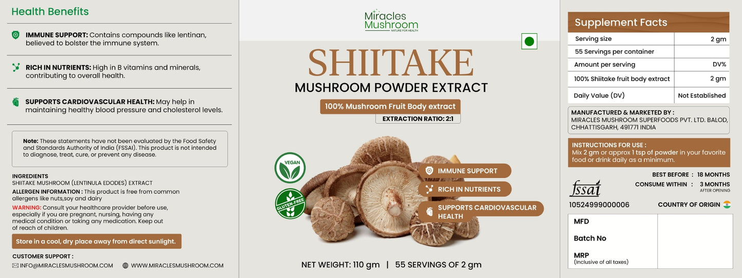 Shiitake Mushroom Extract Powder | Bone & Skin Health
