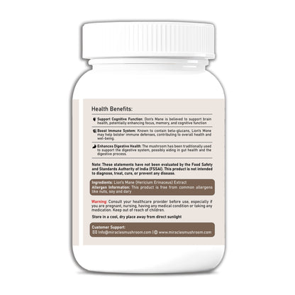 Lion's Mane Mushroom Extract Capsules | Boost Memory, Focus & Cognitive Health