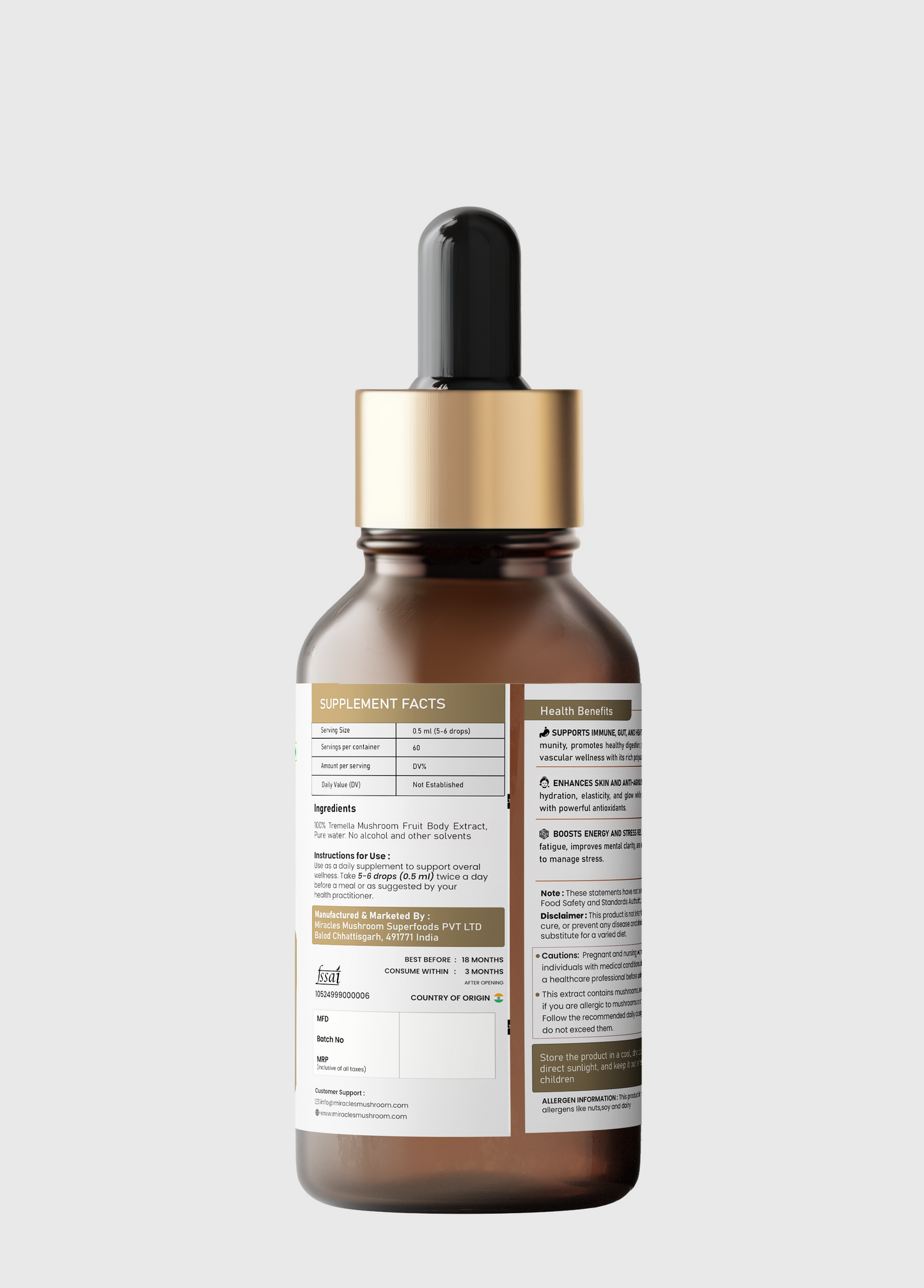 Tremella Mushroom Extract Liquid | Skin Hydration & Beauty Support