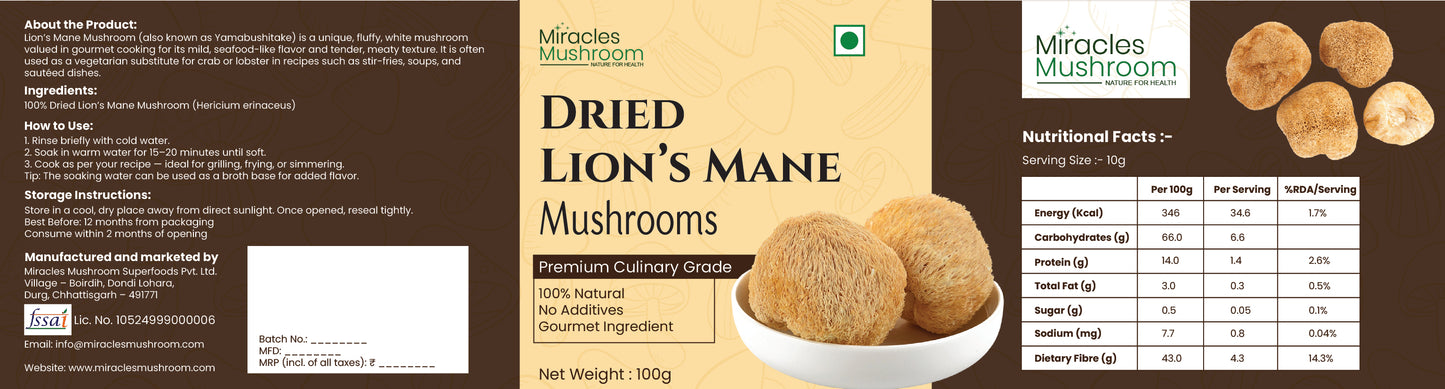 Dried Lion's Mane Mushroom | Brain & Nerve Health, Cognitive Support & Vitality