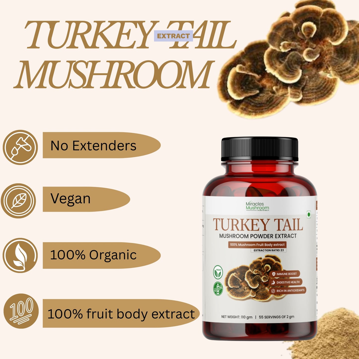 Turkey Tail Mushroom Extract Powder | Gut Care & Digestive Health