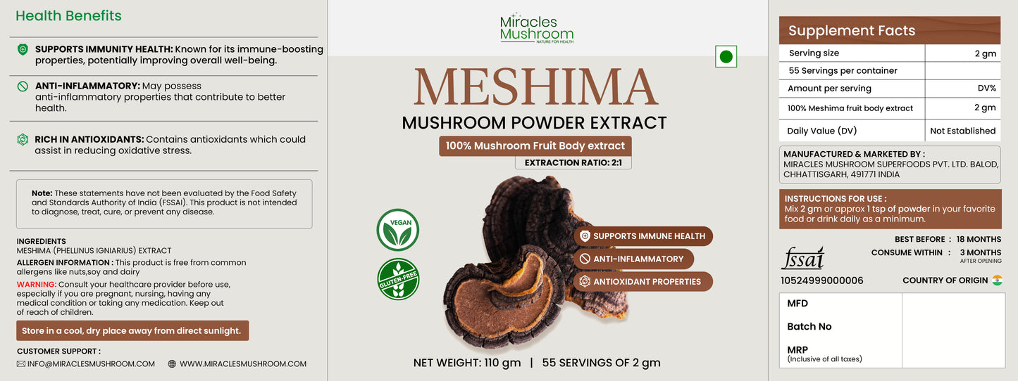 Meshima Mushroom Extract Powder | Pure Organic Immune Support Supplements