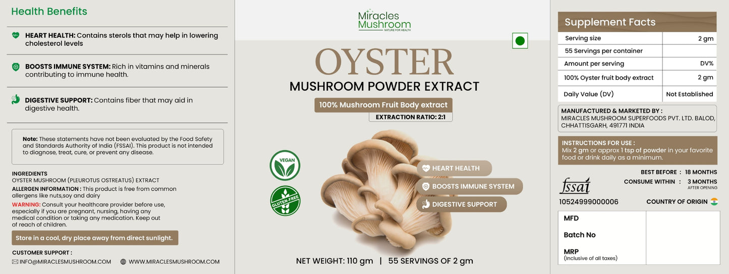 Oyster Mushroom Extract Powder | Support Heart Health & Cholesterol Management